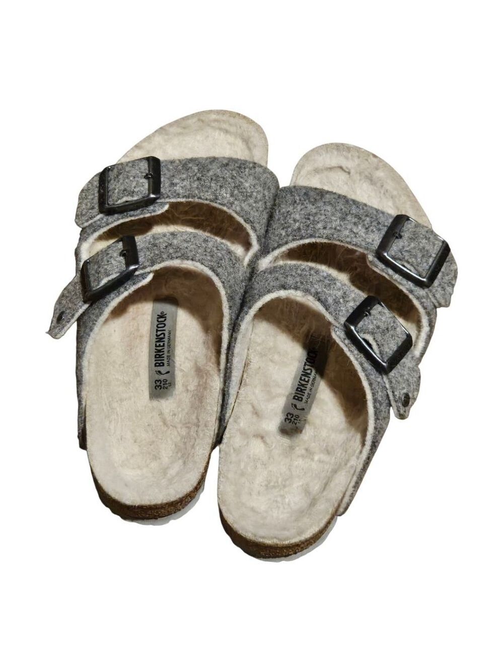 Kids' Birkenstock Grey Beige Shearling Lined Sandals US 2 (Little Girl) - Picture 12 of 15